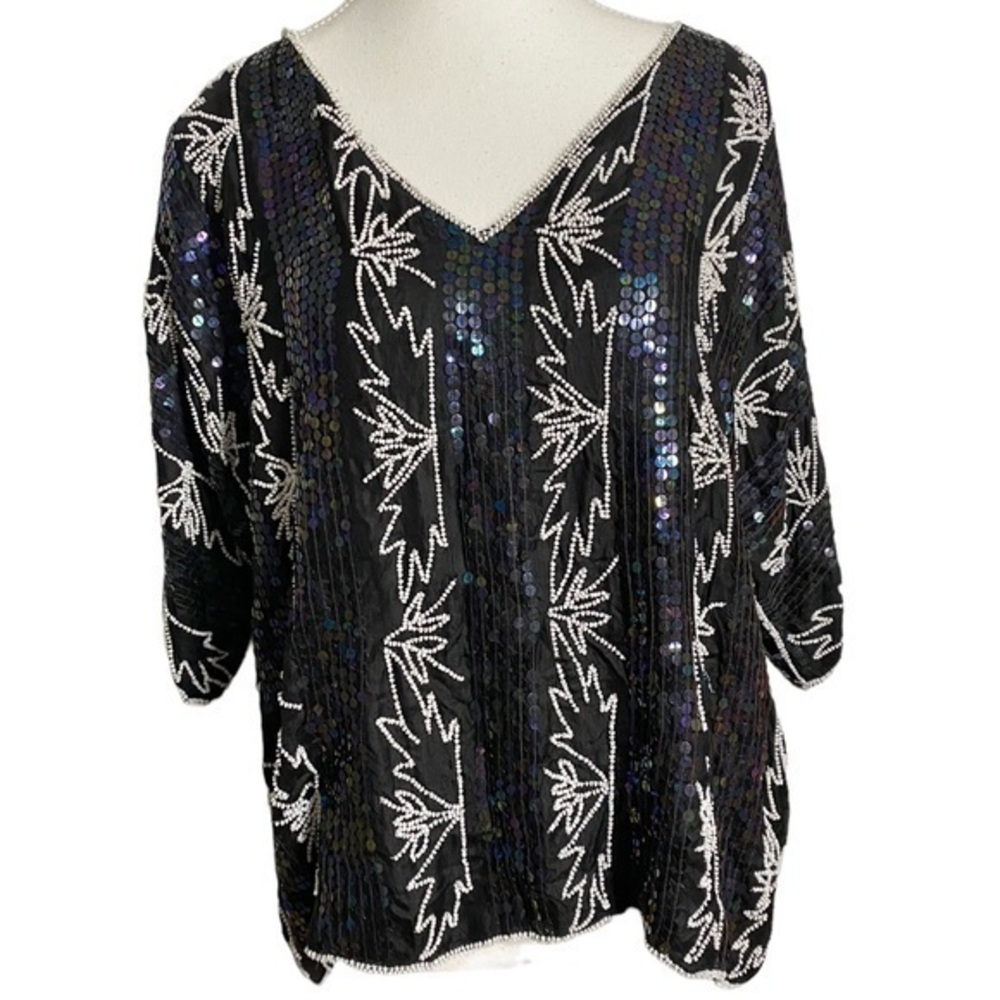 Cotton Castle Vintage Beaded and Sequined Black and White One Size Fits All Top